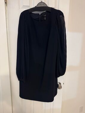White House Black Market Black Long-Sleeve Pleated-Sleeve Shift Dress
